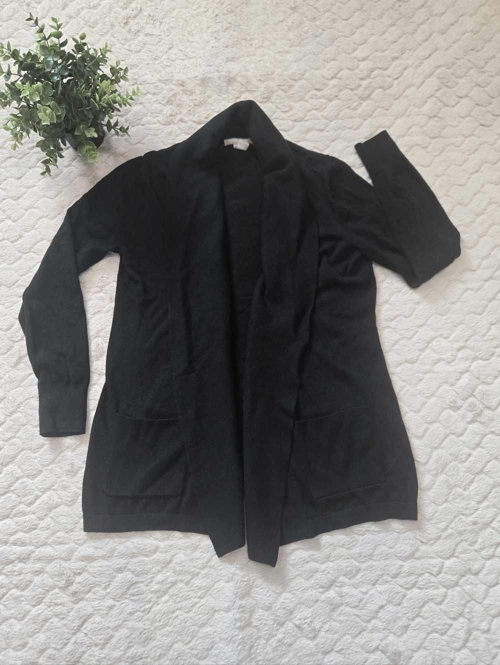 Banana Republic Black Premium Knit Open Front Preppy Office Cardigan, Size M